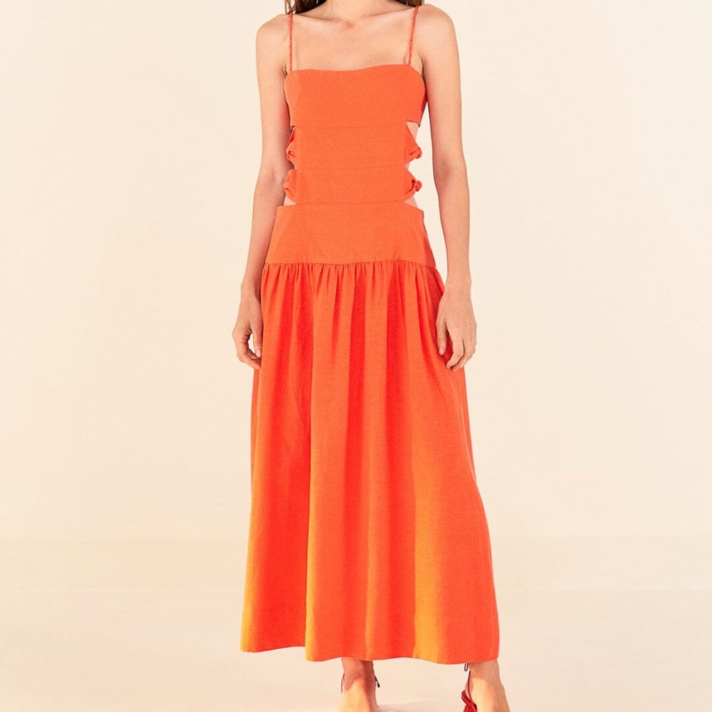 FARM RIO Orange Cut-Out Midi Dress